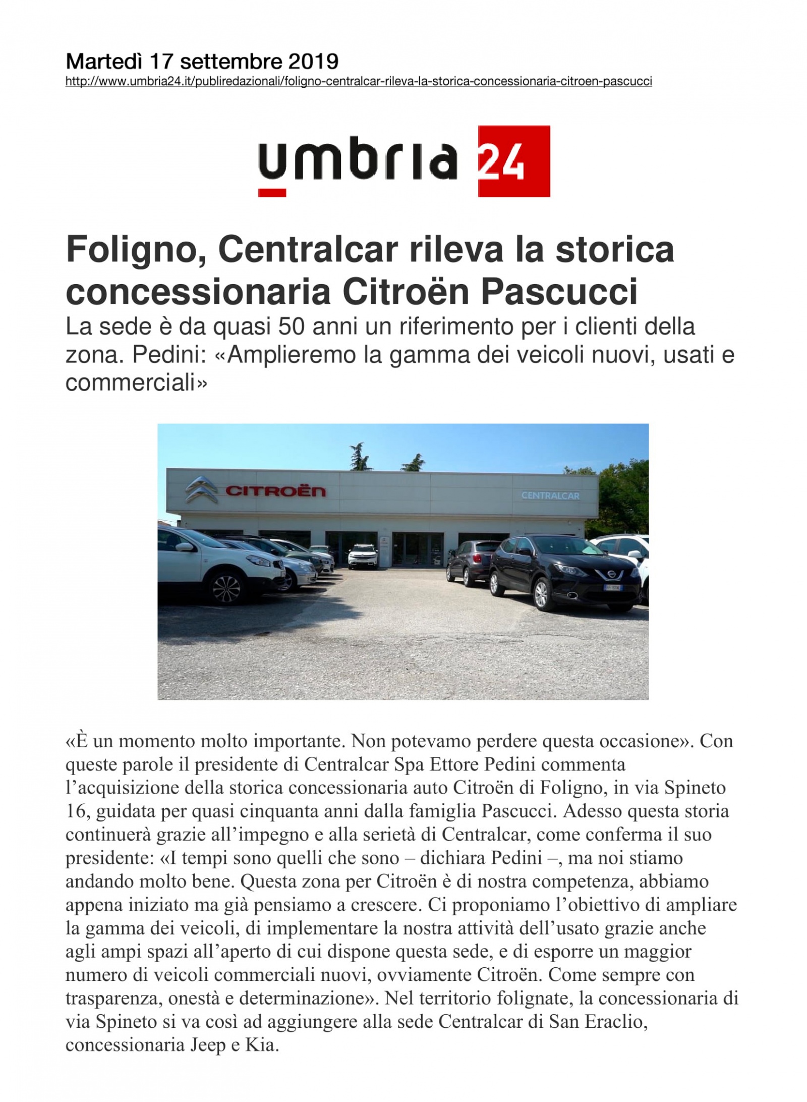 Foligno, Centralcar rileva la storica concessionaria Citroën Pascucci