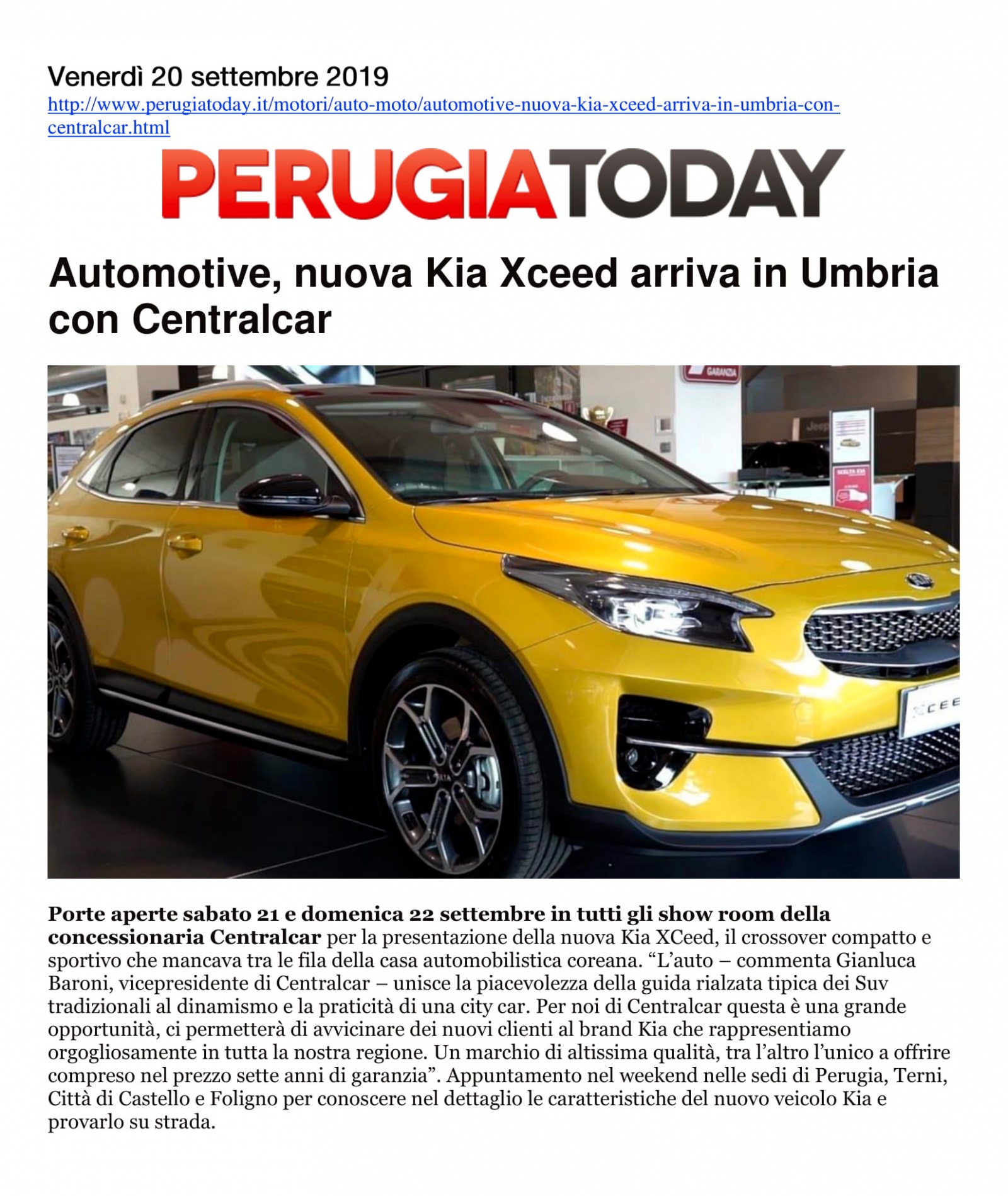 Automotive, nuova Kia XCeed arriva in Umbria con Centralcar