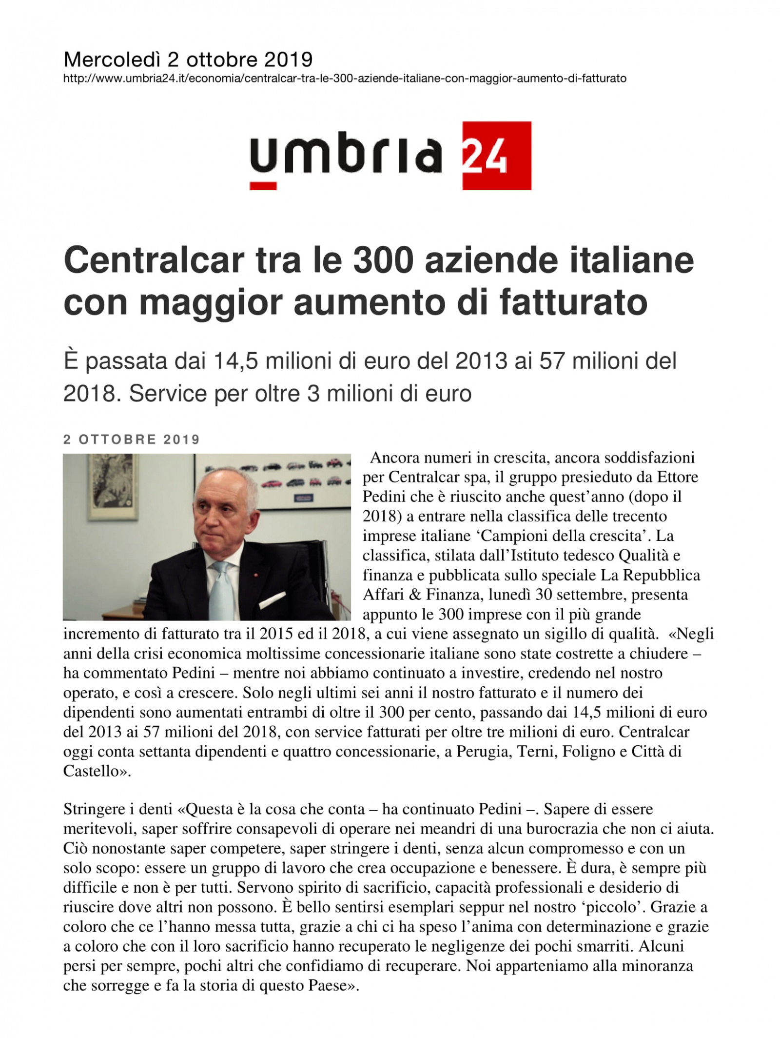 Centralcar tra le 300 aziende italiane con maggior aumento di fatturato