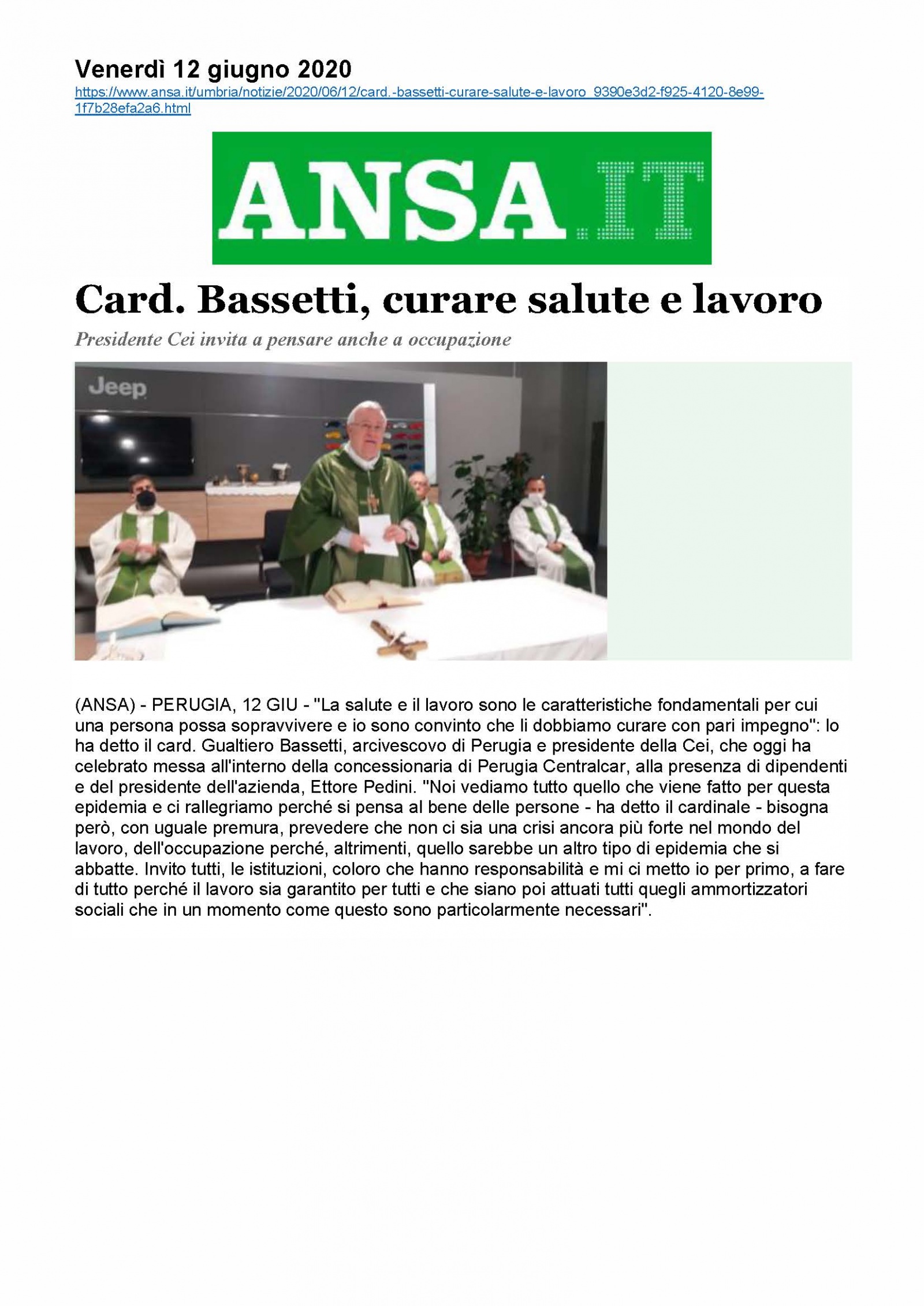 Card. Bassetti, curare salute e lavoro