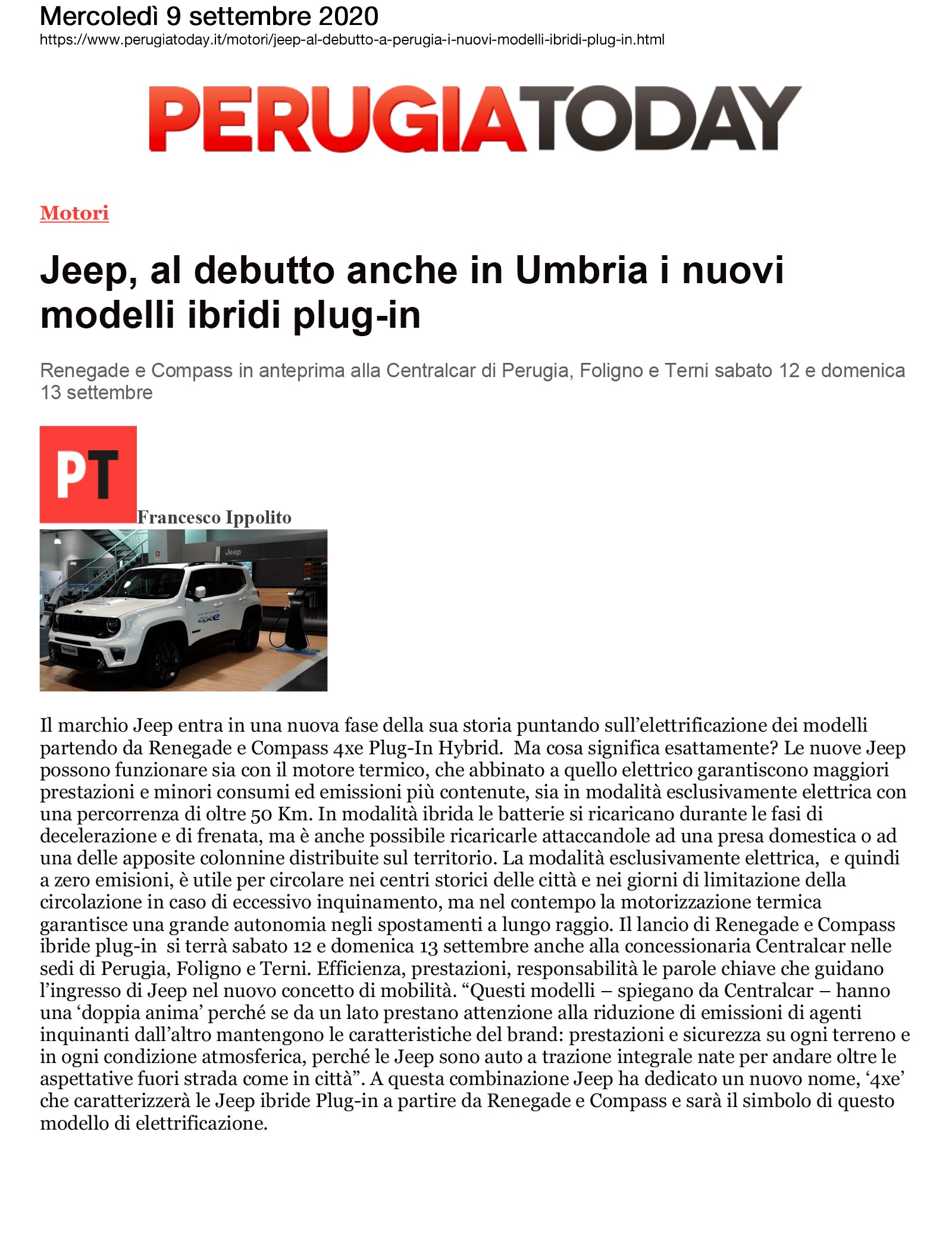 Jeep, al debutto anche in Umbria i nuovi modelli plug-in