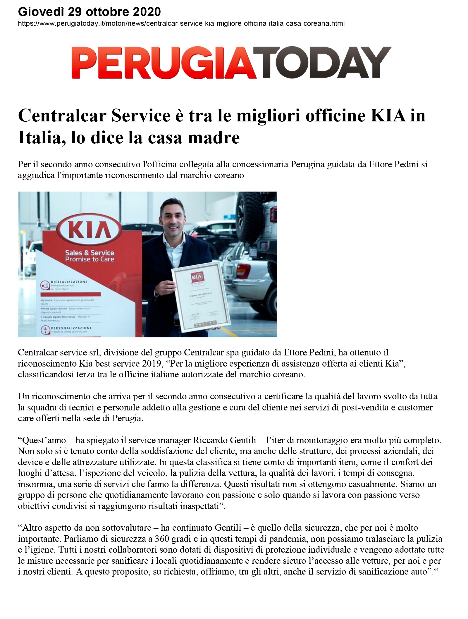 Centralcar Service è tra le migliori officine KIA in Italia, lo dice la casa madre