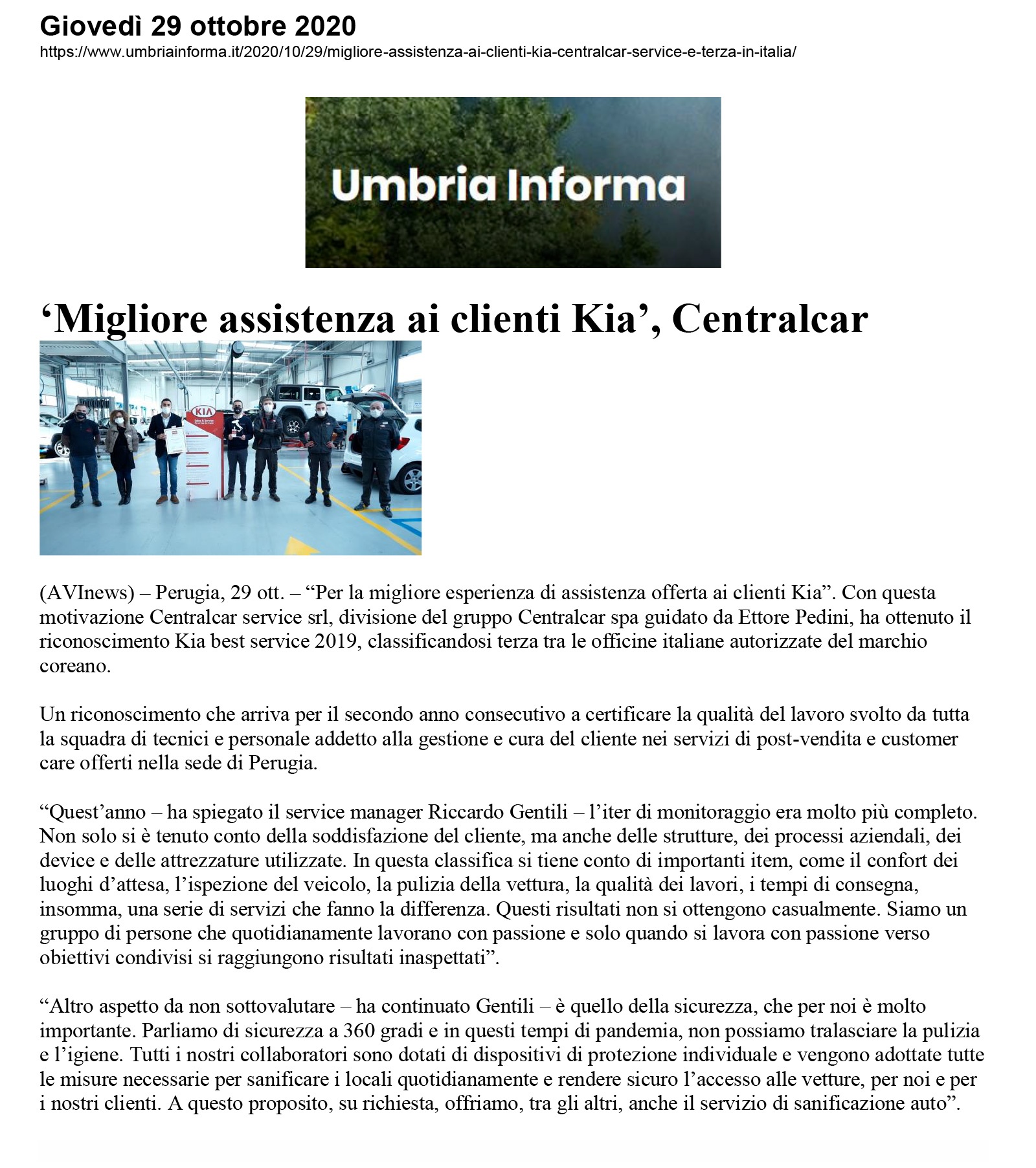 'Migliore assistenza ai clienti Kia', Centralcar