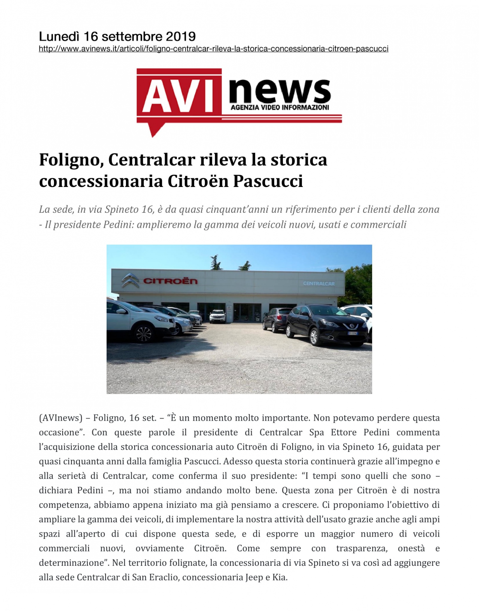 Foligno, Centralcar rileva la storica concessionaria Citroën Pascucci
